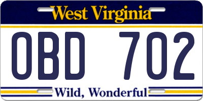 WV license plate OBD702