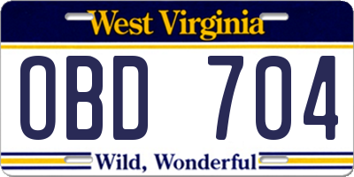 WV license plate OBD704