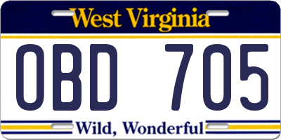 WV license plate OBD705