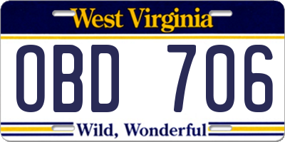 WV license plate OBD706