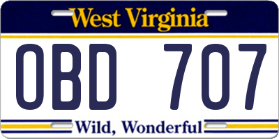 WV license plate OBD707