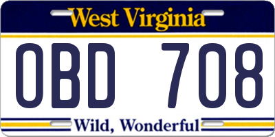 WV license plate OBD708