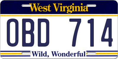 WV license plate OBD714