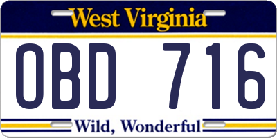 WV license plate OBD716