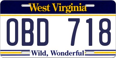 WV license plate OBD718