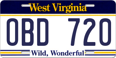 WV license plate OBD720