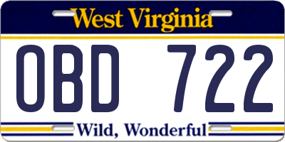WV license plate OBD722
