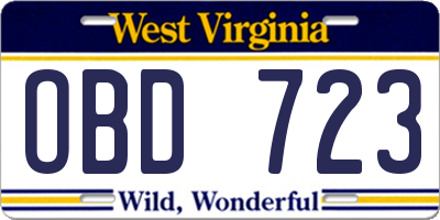 WV license plate OBD723