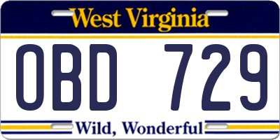 WV license plate OBD729