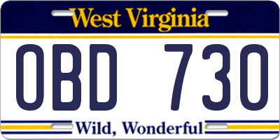 WV license plate OBD730