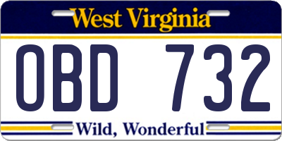 WV license plate OBD732
