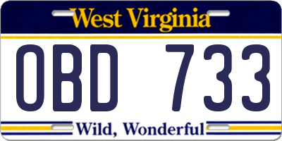 WV license plate OBD733