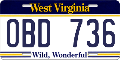 WV license plate OBD736