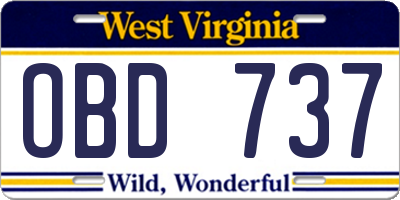 WV license plate OBD737