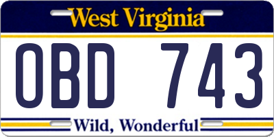 WV license plate OBD743