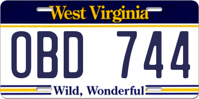 WV license plate OBD744