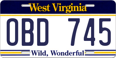 WV license plate OBD745