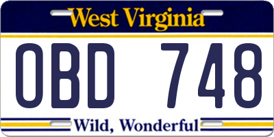 WV license plate OBD748