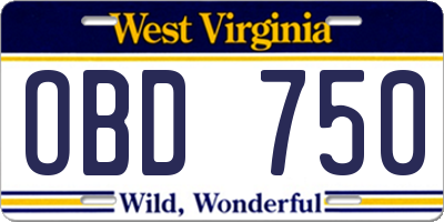 WV license plate OBD750