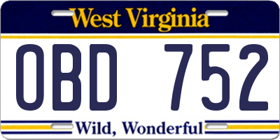 WV license plate OBD752