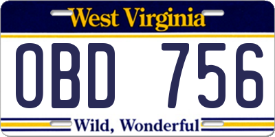 WV license plate OBD756