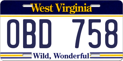 WV license plate OBD758