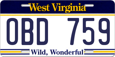 WV license plate OBD759