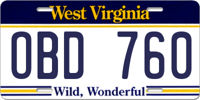 WV license plate OBD760