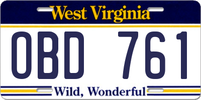 WV license plate OBD761