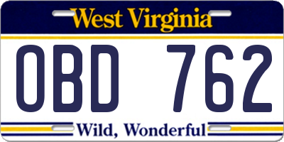 WV license plate OBD762