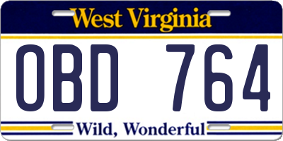 WV license plate OBD764