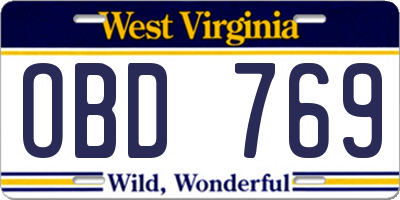WV license plate OBD769