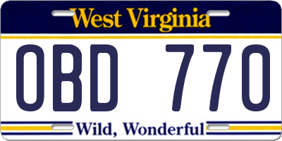 WV license plate OBD770