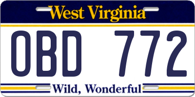 WV license plate OBD772