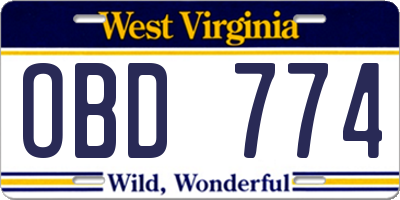 WV license plate OBD774
