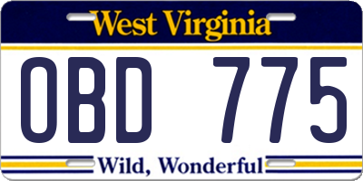 WV license plate OBD775