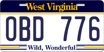 WV license plate OBD776