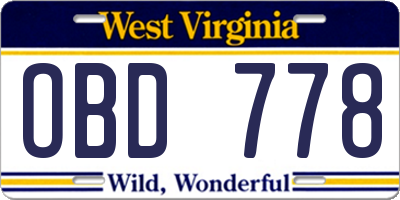 WV license plate OBD778