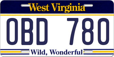 WV license plate OBD780