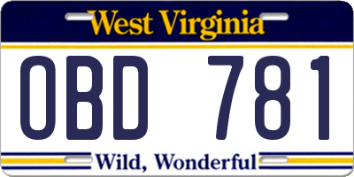 WV license plate OBD781