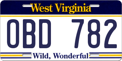 WV license plate OBD782
