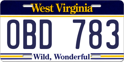 WV license plate OBD783