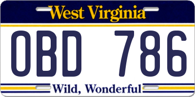 WV license plate OBD786