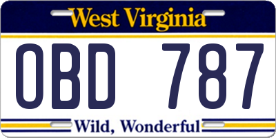 WV license plate OBD787