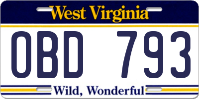 WV license plate OBD793