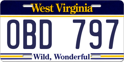 WV license plate OBD797