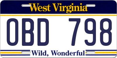 WV license plate OBD798