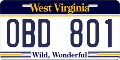WV license plate OBD801