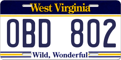 WV license plate OBD802
