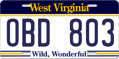 WV license plate OBD803